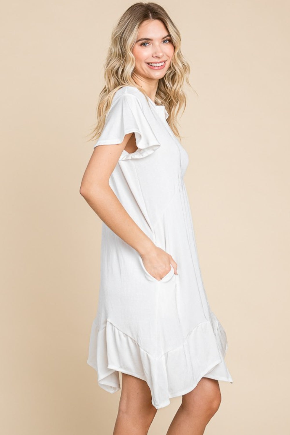 The Maverick Short Sleeve Ruffled Asymmetric Hem Dress