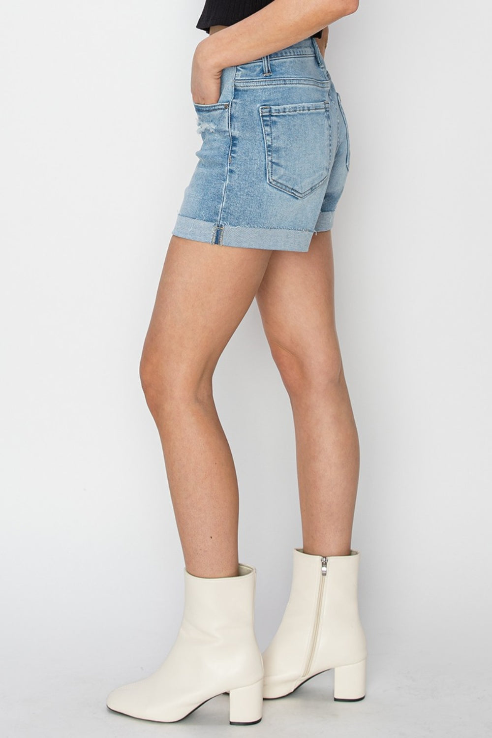 Sapphire Bloom Distressed Mid-Rise Waist Denim Shorts