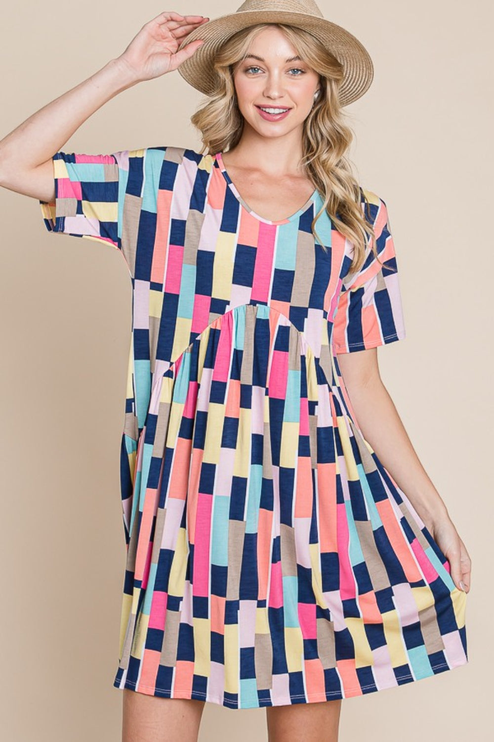 Color Block Short Sleeve Mini Dress