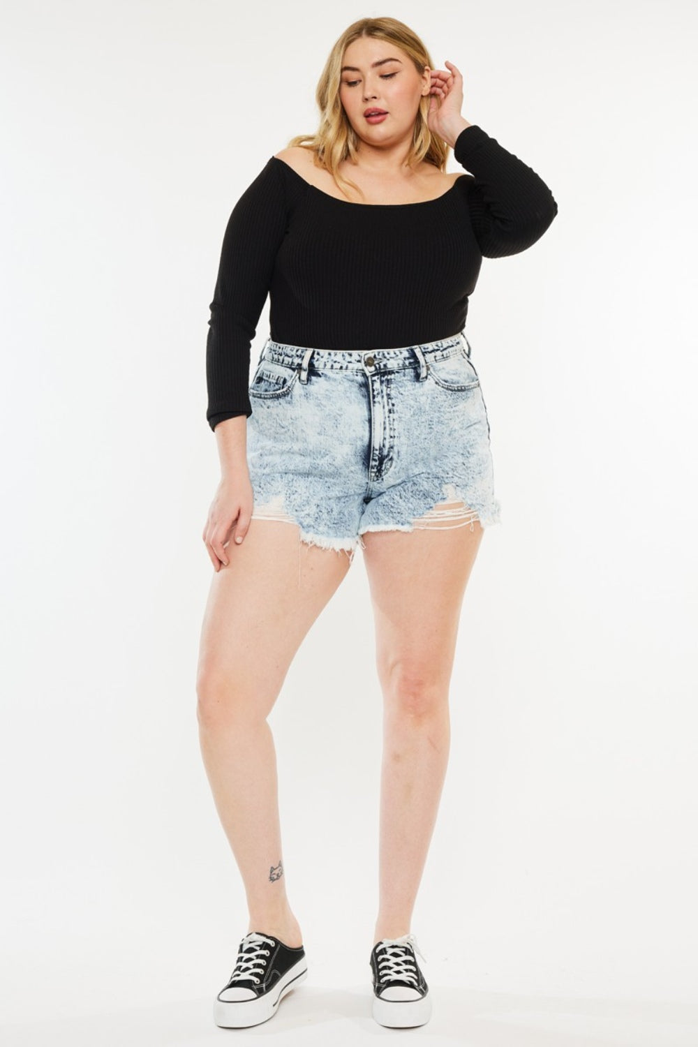 Full Size Distressed High Waist Denim Shorts