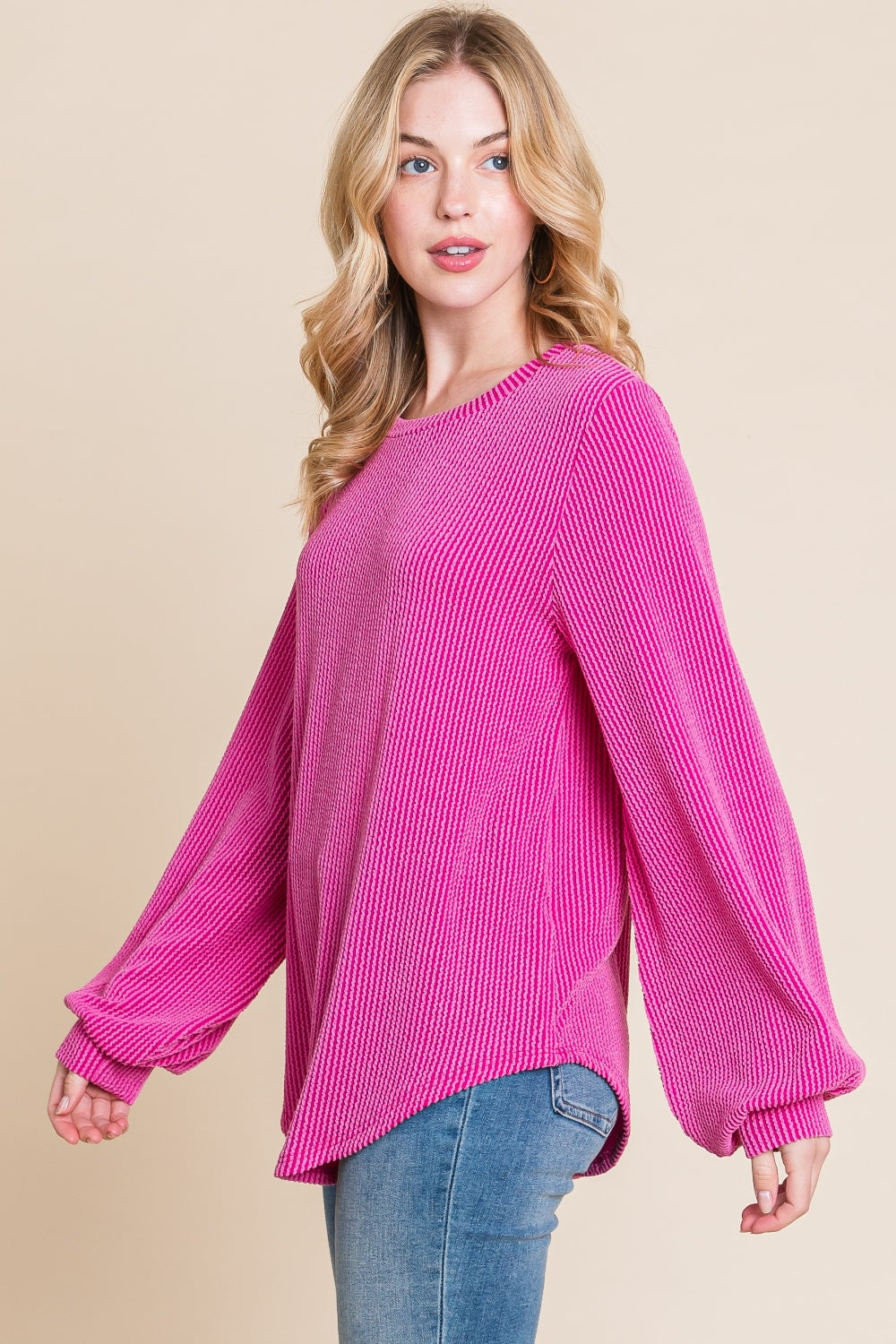 Audacious Aura Long Sleeve Curved Hem Ribbed T-Shirt