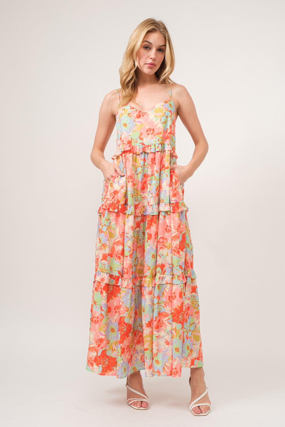 Floral Ruffled Tiered Strap maxi Dress