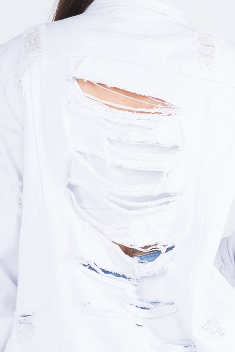 Sansplay Distressed Back Button Down Denim Jacket