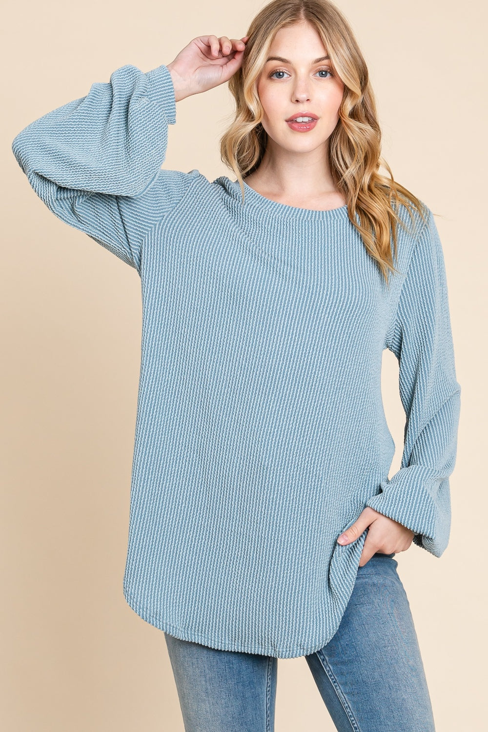 Nomad's Soul Long Sleeve Curved Hem Ribbed T-Shirt