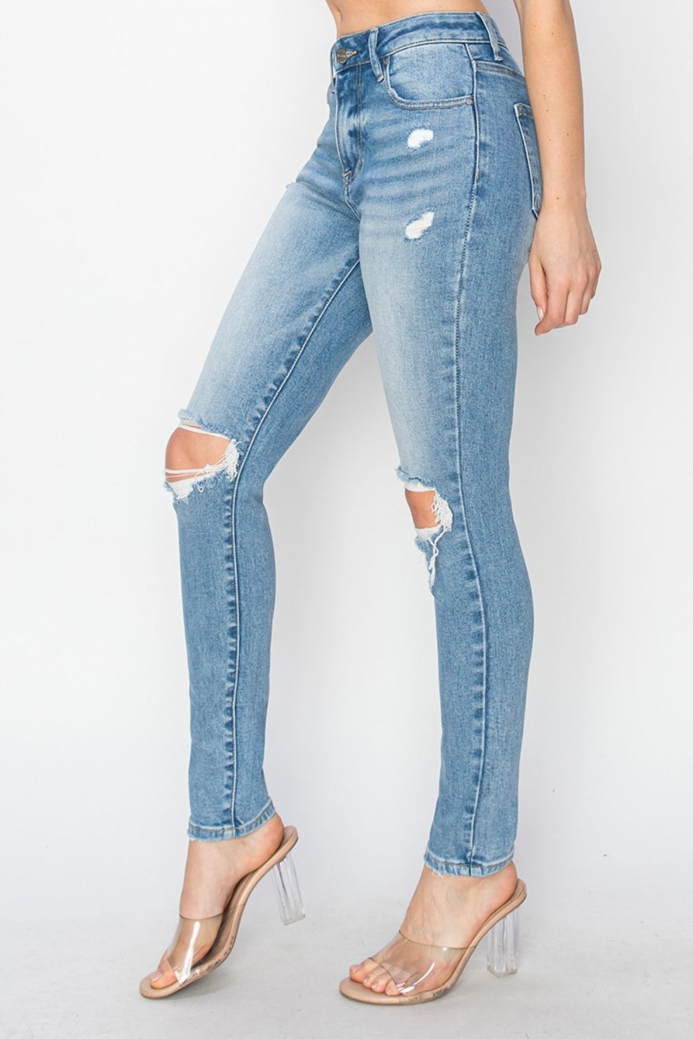 The 1940's Straight High Rise Knee Distressed Skinny Jeans