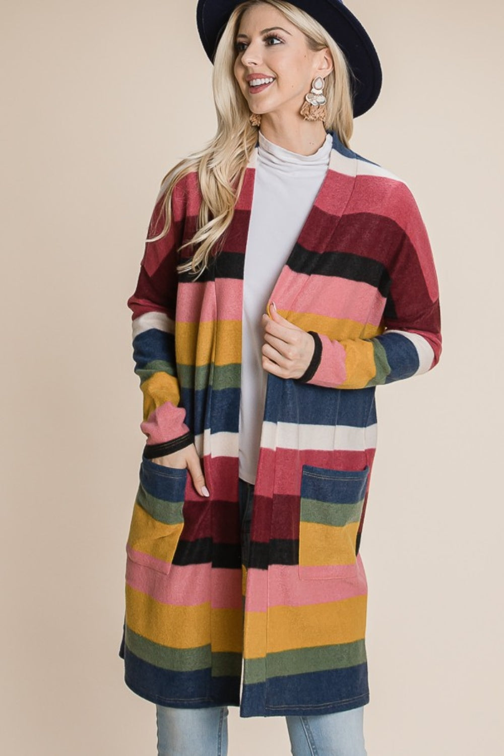 The Winter's Delight Color Block Striped Open Front Cardigan