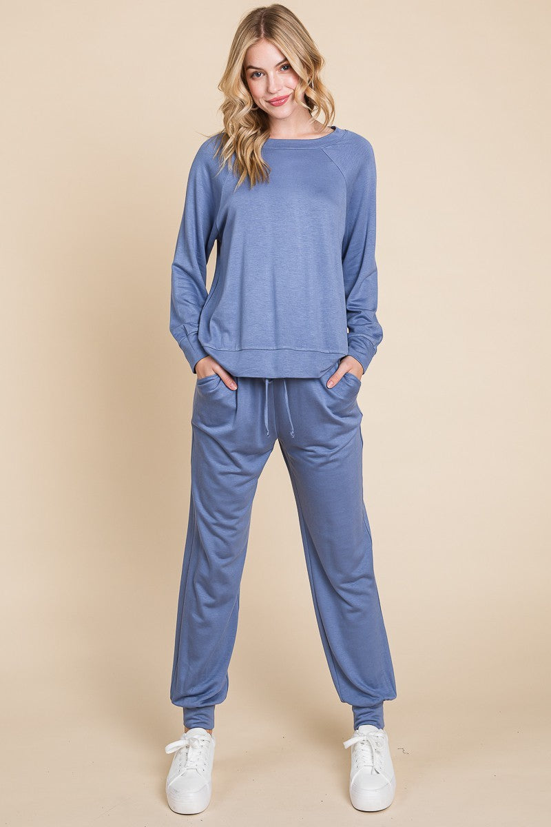 Sansplay The Synchronicity Round Neck Raglan Sleeve Top and Pants Lounge Set