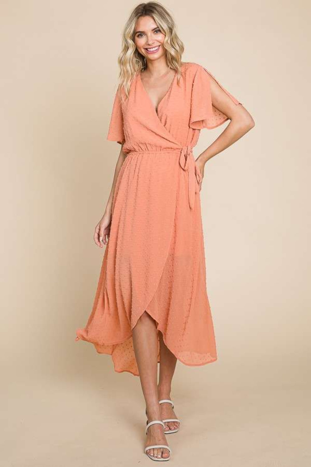 Sansplay Studio Mini Swiss Dot Tied Slit Short Sleeve Dress