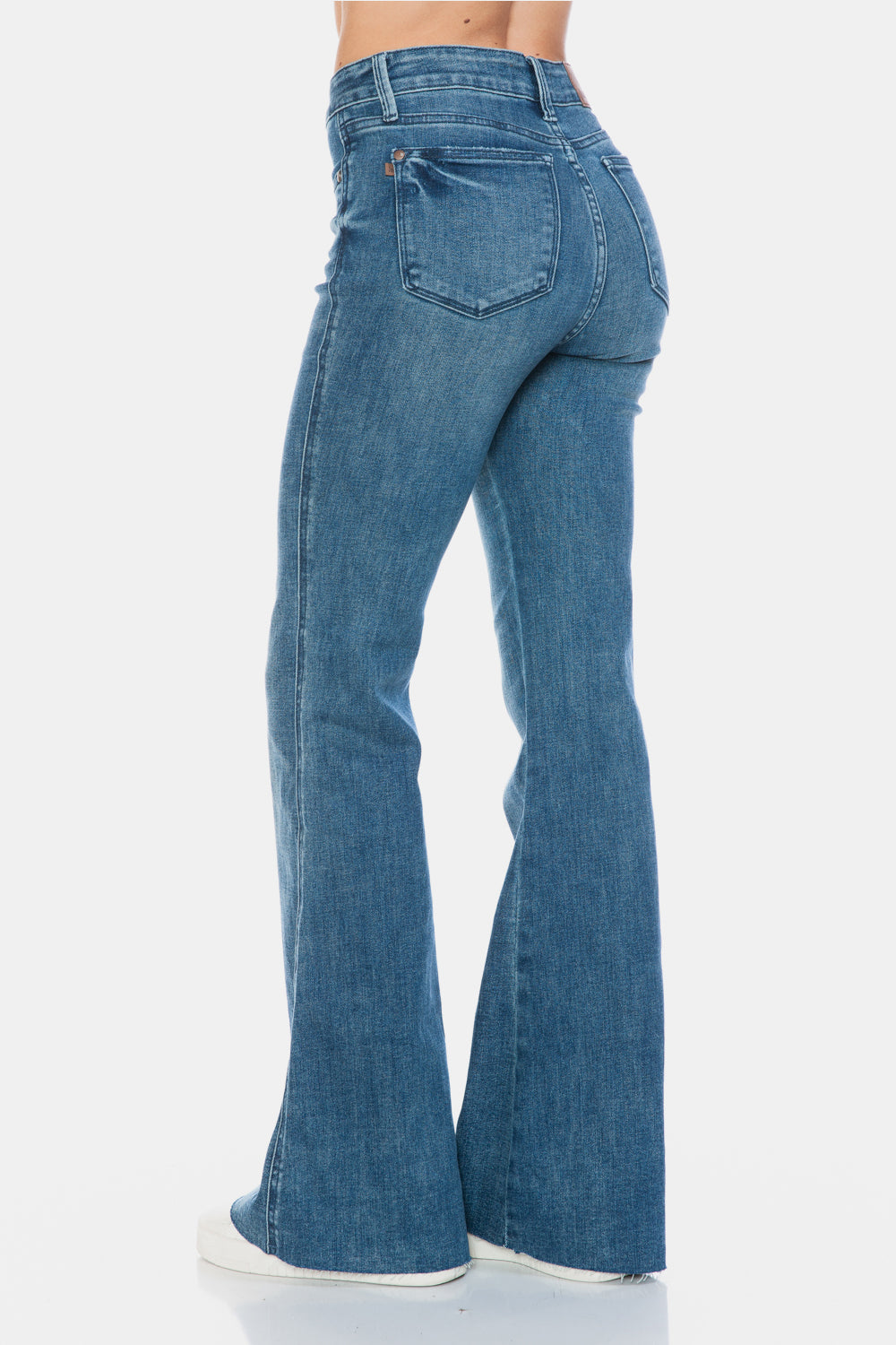 Sans Full Size Tummy Control Cut Hem Flare Jeans