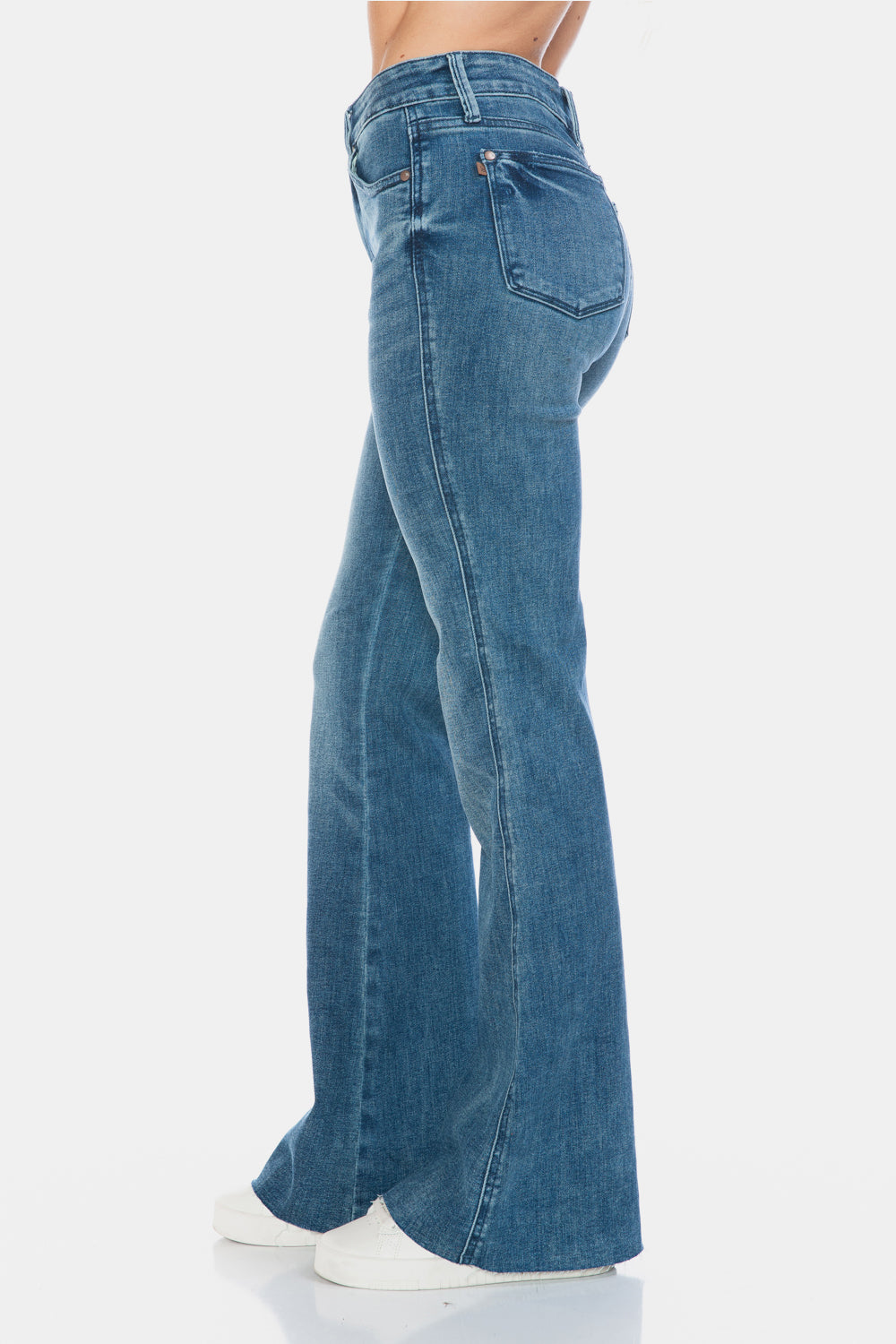 Sans Full Size Tummy Control Cut Hem Flare Jeans