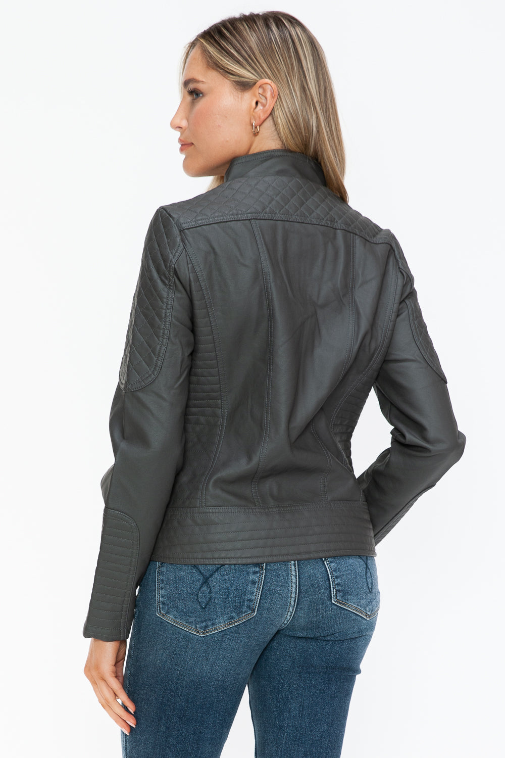 Leather Zip Up Mock Neck Jacket