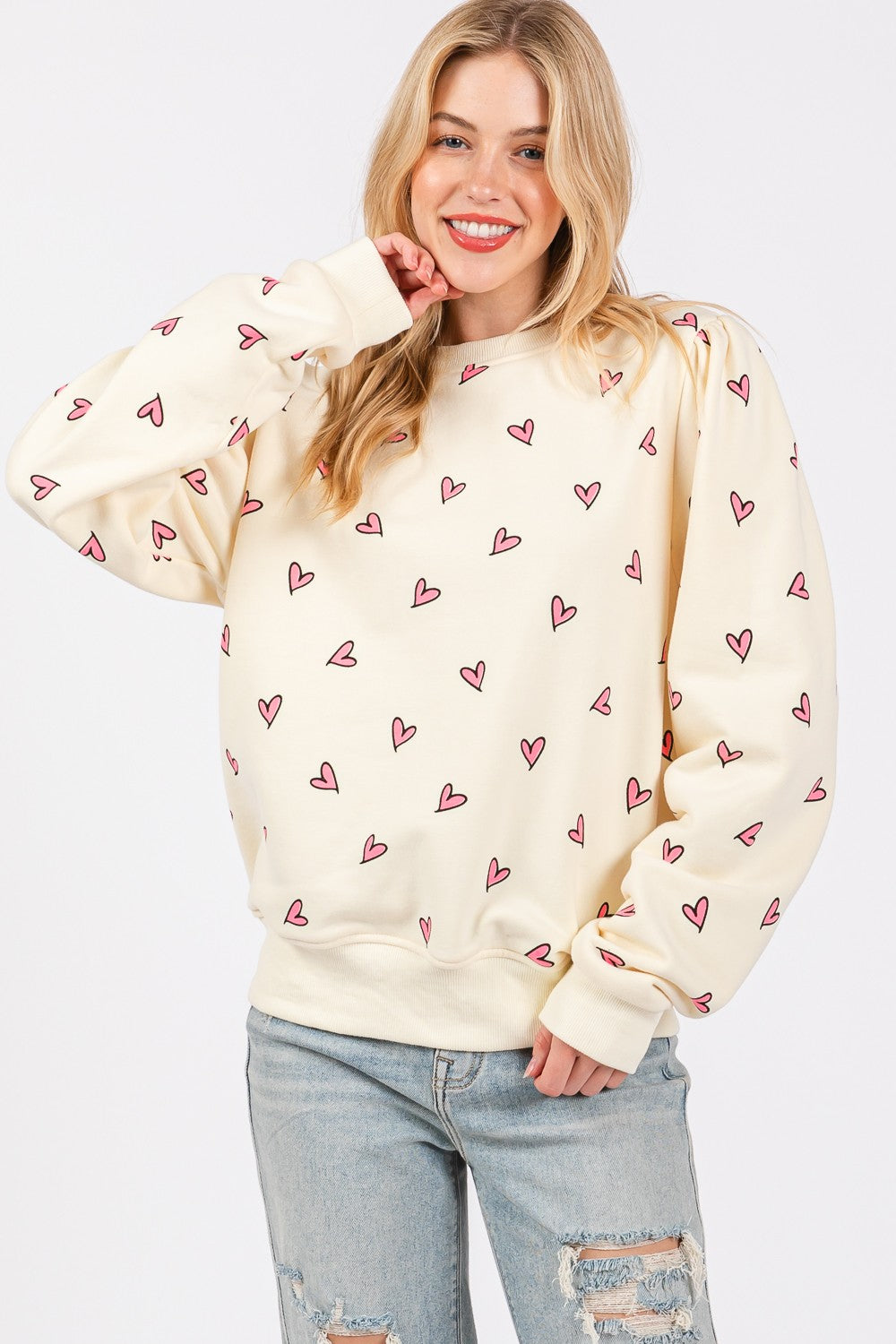 Printed Contrast Long Sleeve Sweatshirt