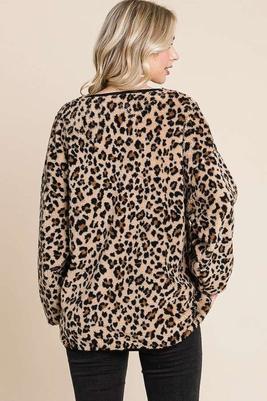 The Cashmere Dream Leopard Faux Fur Round Neck Top