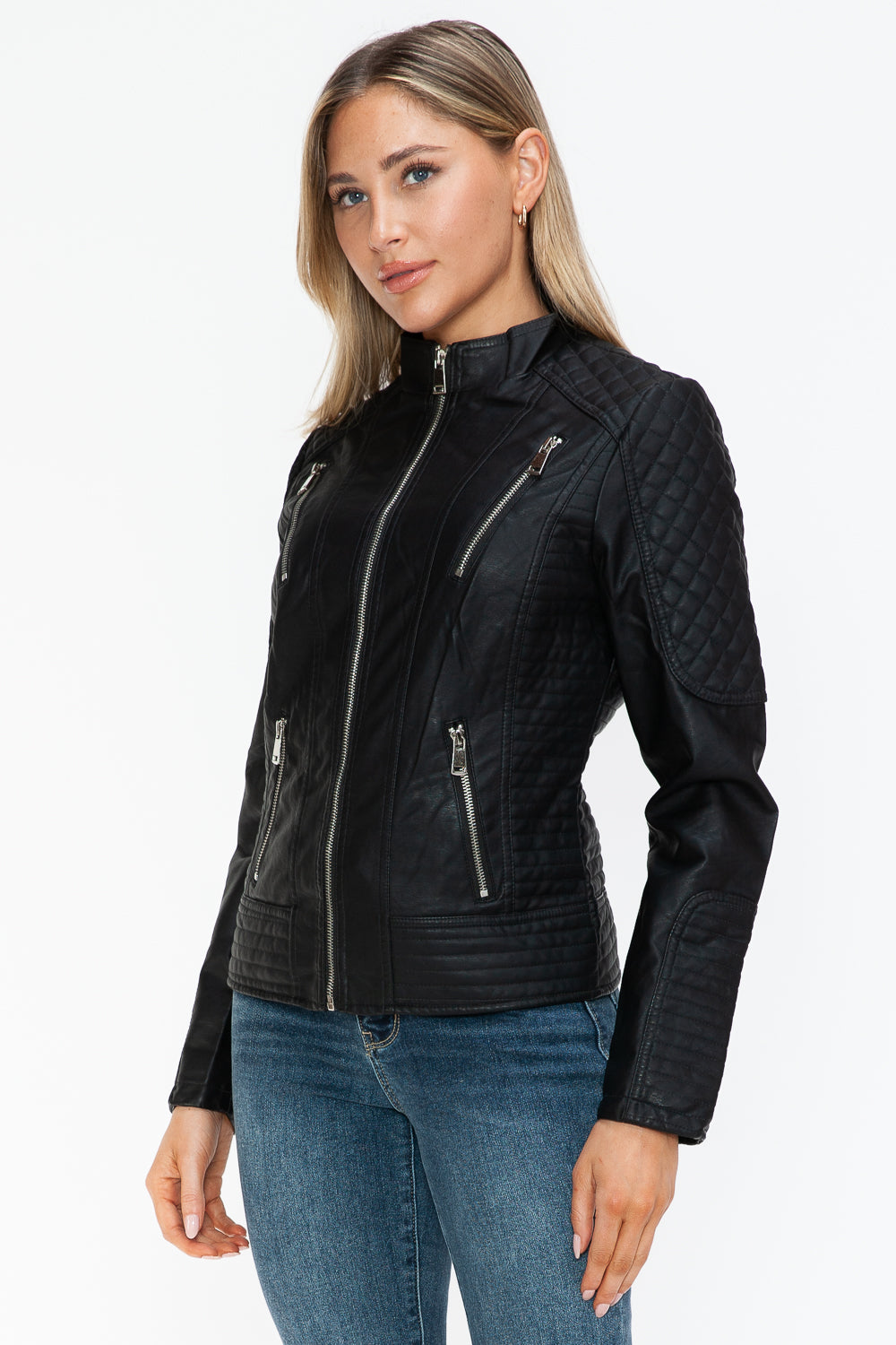 Leather Zip Up Mock Neck Jacket