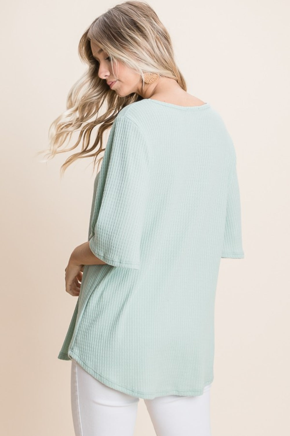 Pure Simplicity Round Neck Waffle Knit T-Shirt