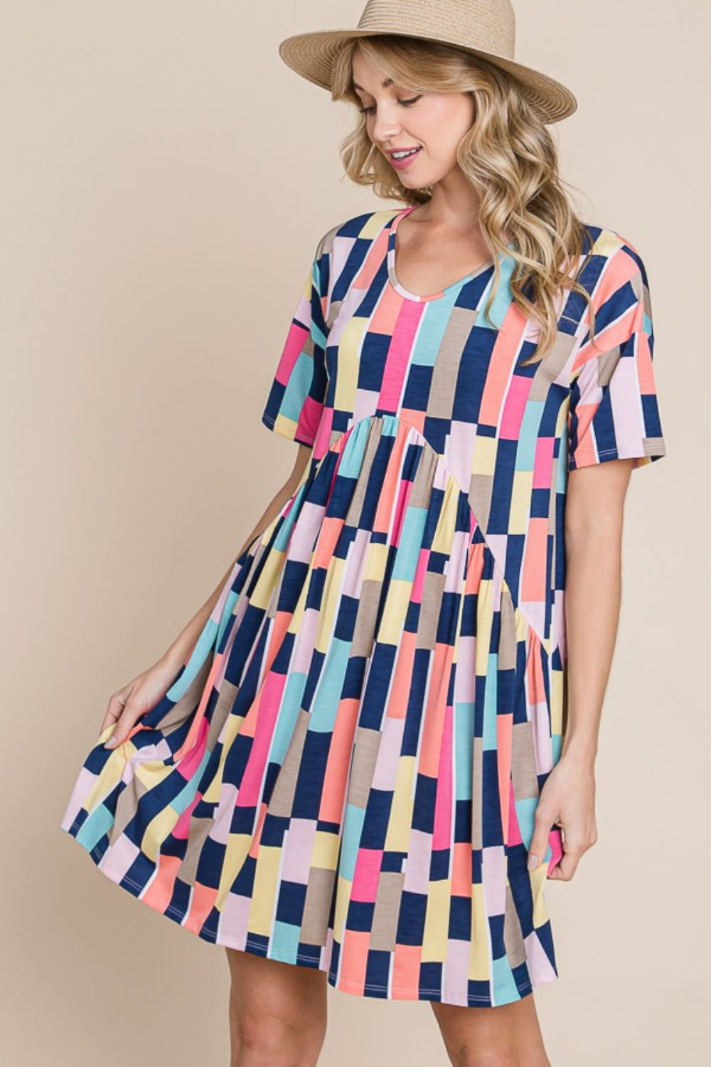 Color Block Short Sleeve Mini Dress