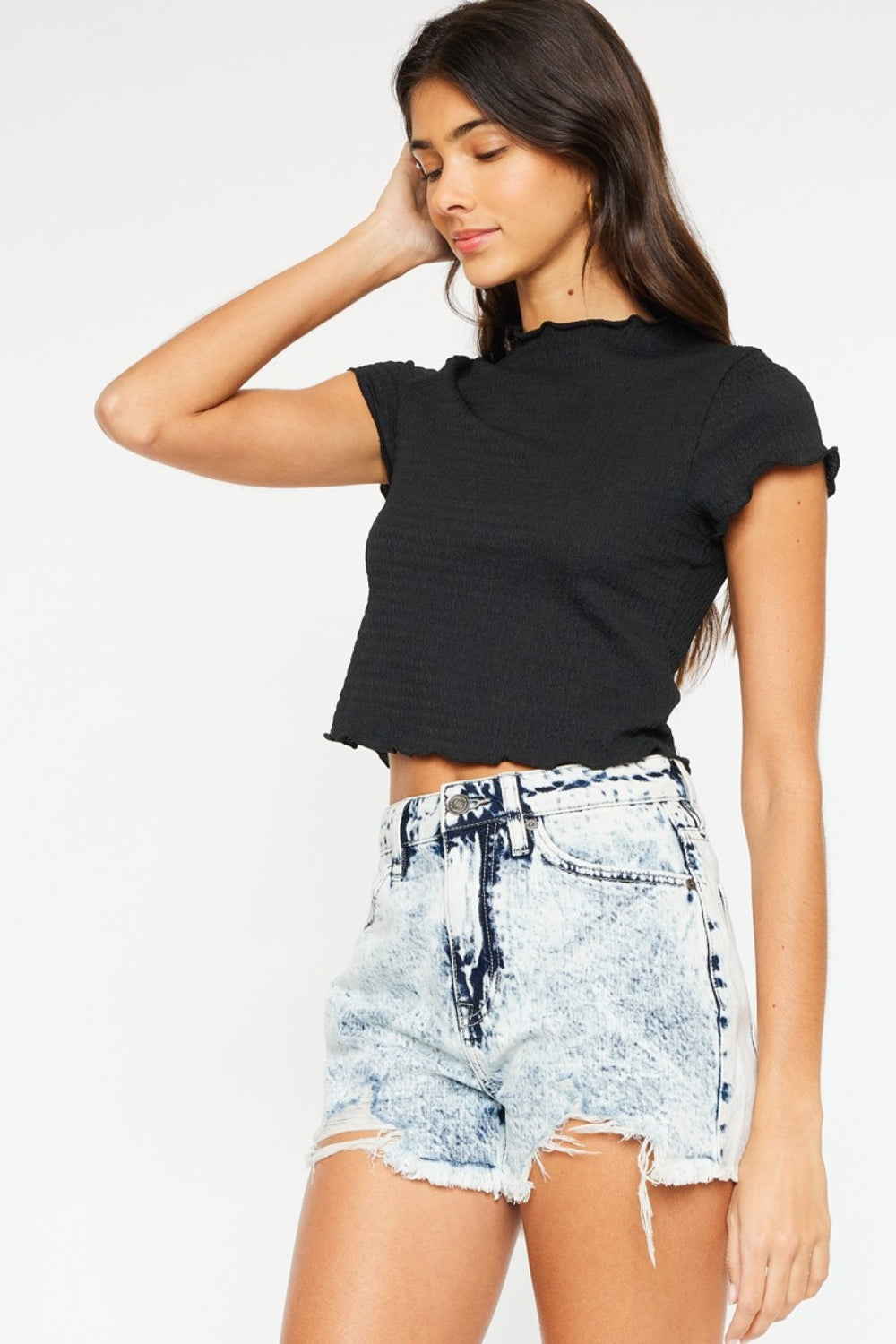 Full Size Distressed High Waist Denim Shorts