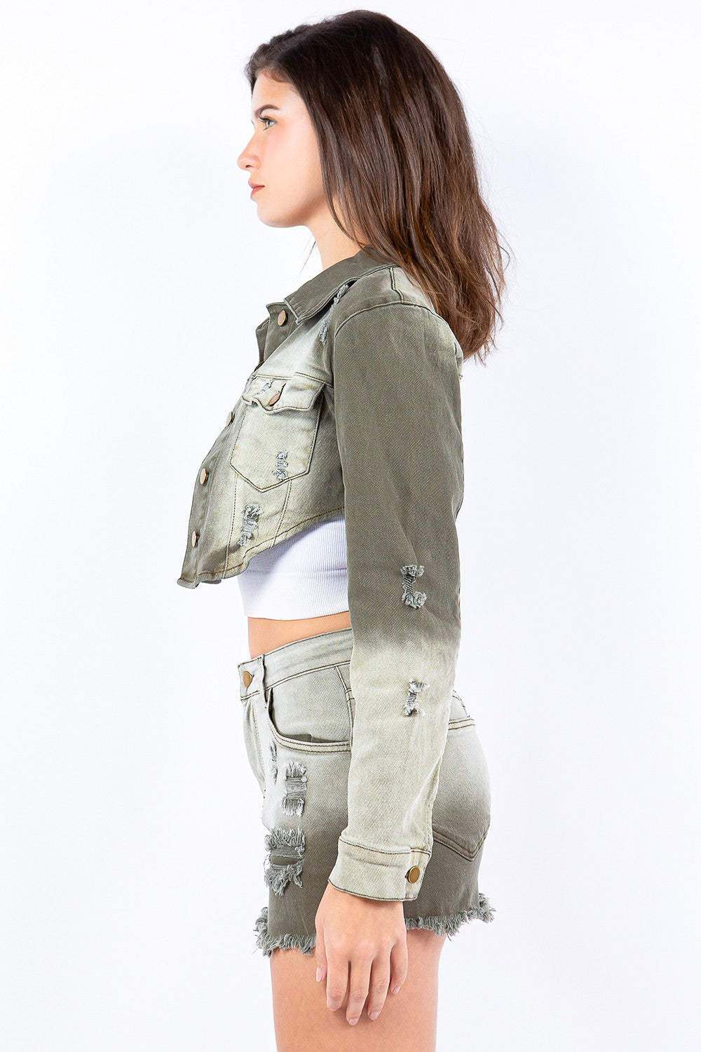 Sansplay Distressed Ombre Washed Cropped Denim Jacket
