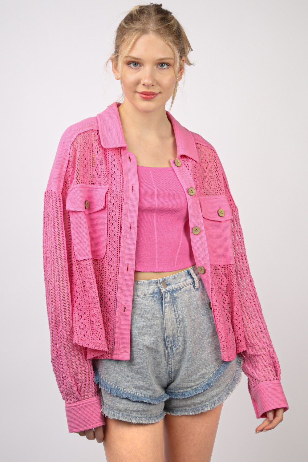 Intrigue Button Up Long Sleeve Lace Shirt