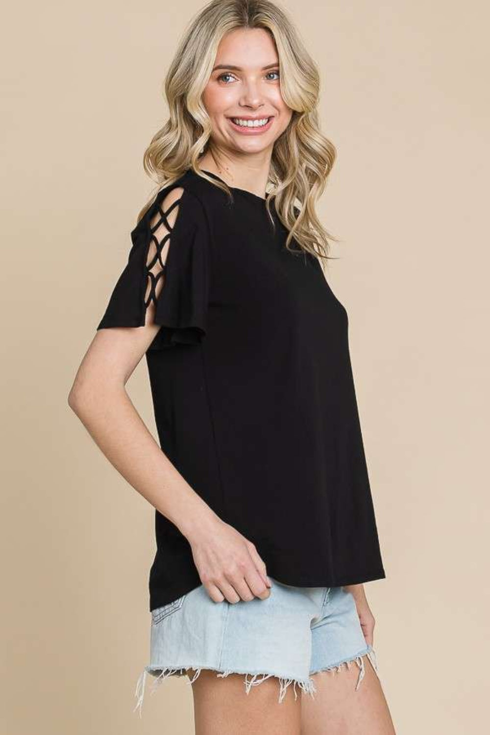 The Treasured Round Neck Crisscross Short Sleeve T-Shirt