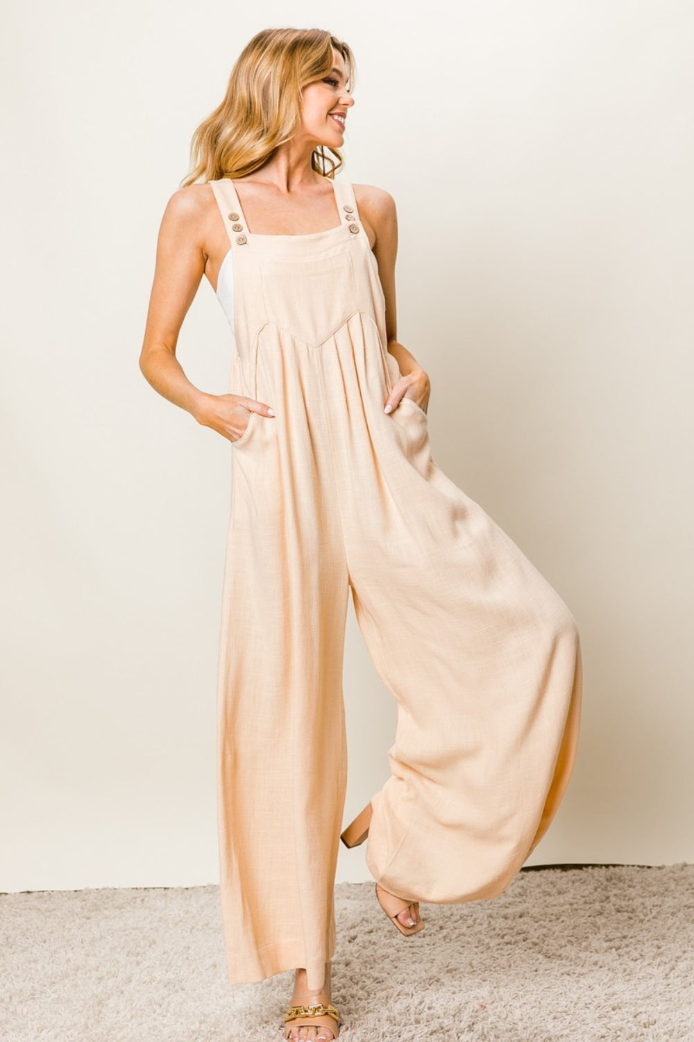 Sans Texture Sleeveless Wide Leg Jumpsuit
