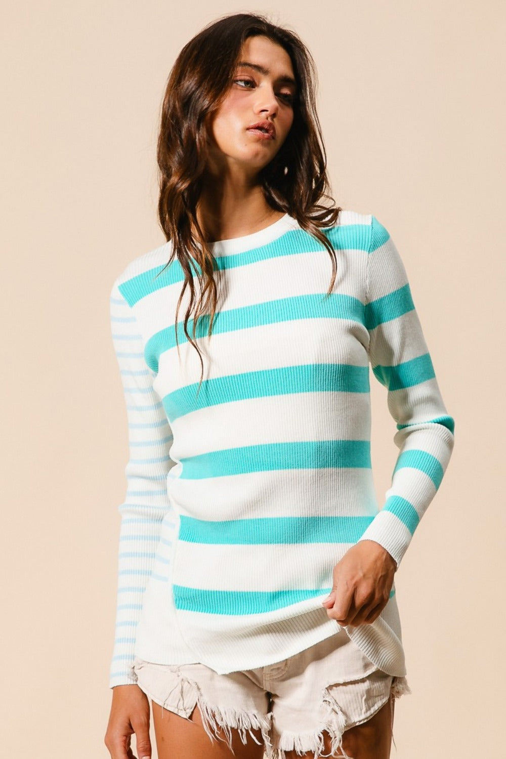 Striped Asymmetrical Hem Knit Top