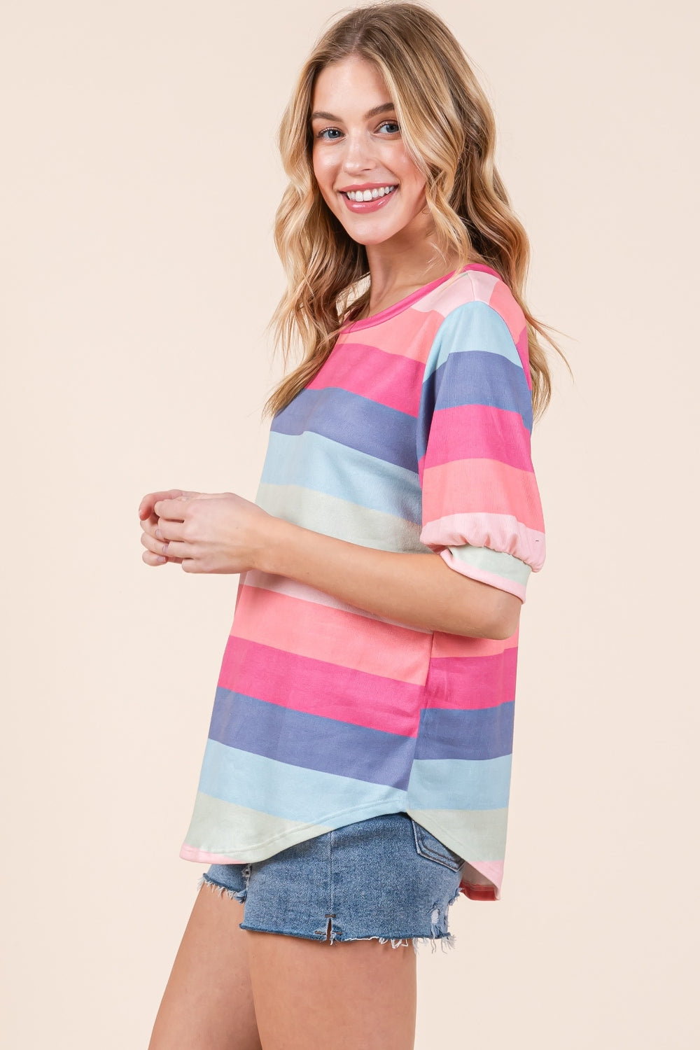 Threads of Tenderness Striped Round Neck Half Sleeve T-Shirt