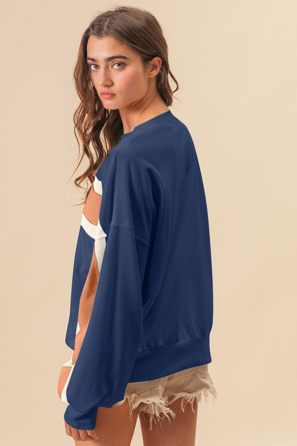 Sans Terry Color Block Cut Edge Detail Sweatshirt