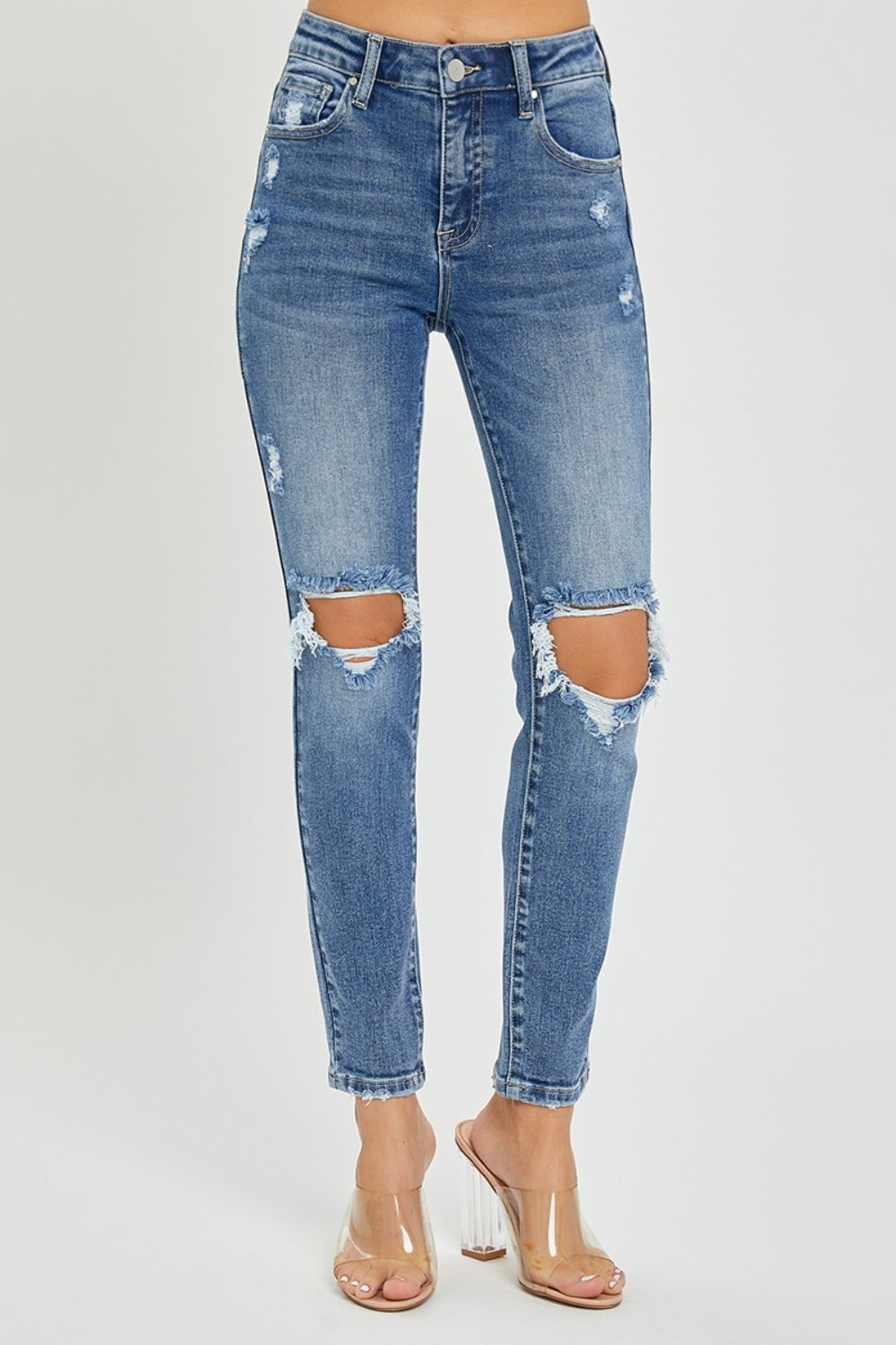 The 1940's Straight High Rise Knee Distressed Skinny Jeans