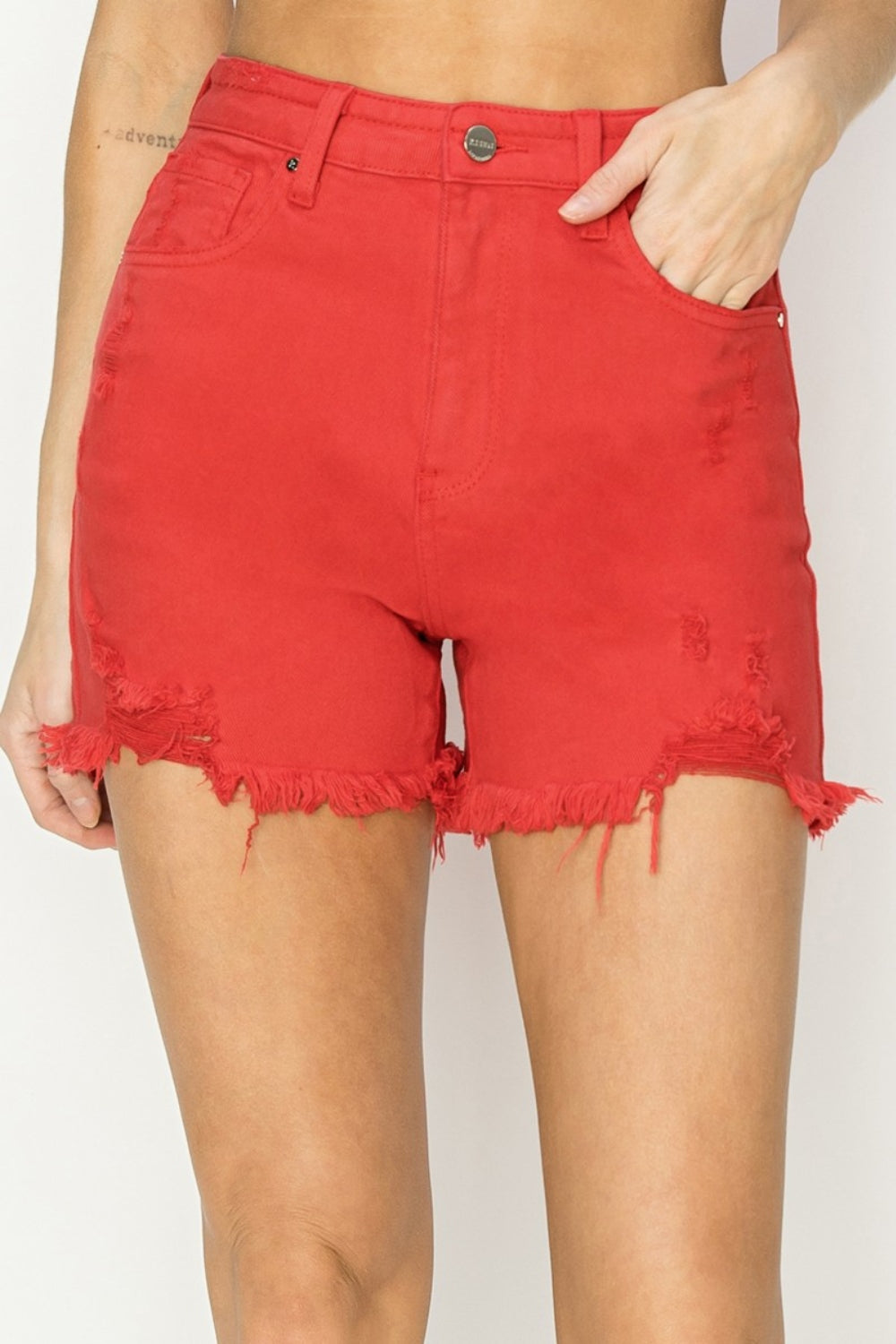 The Denim Muse High Rise Distressed Denim Shorts