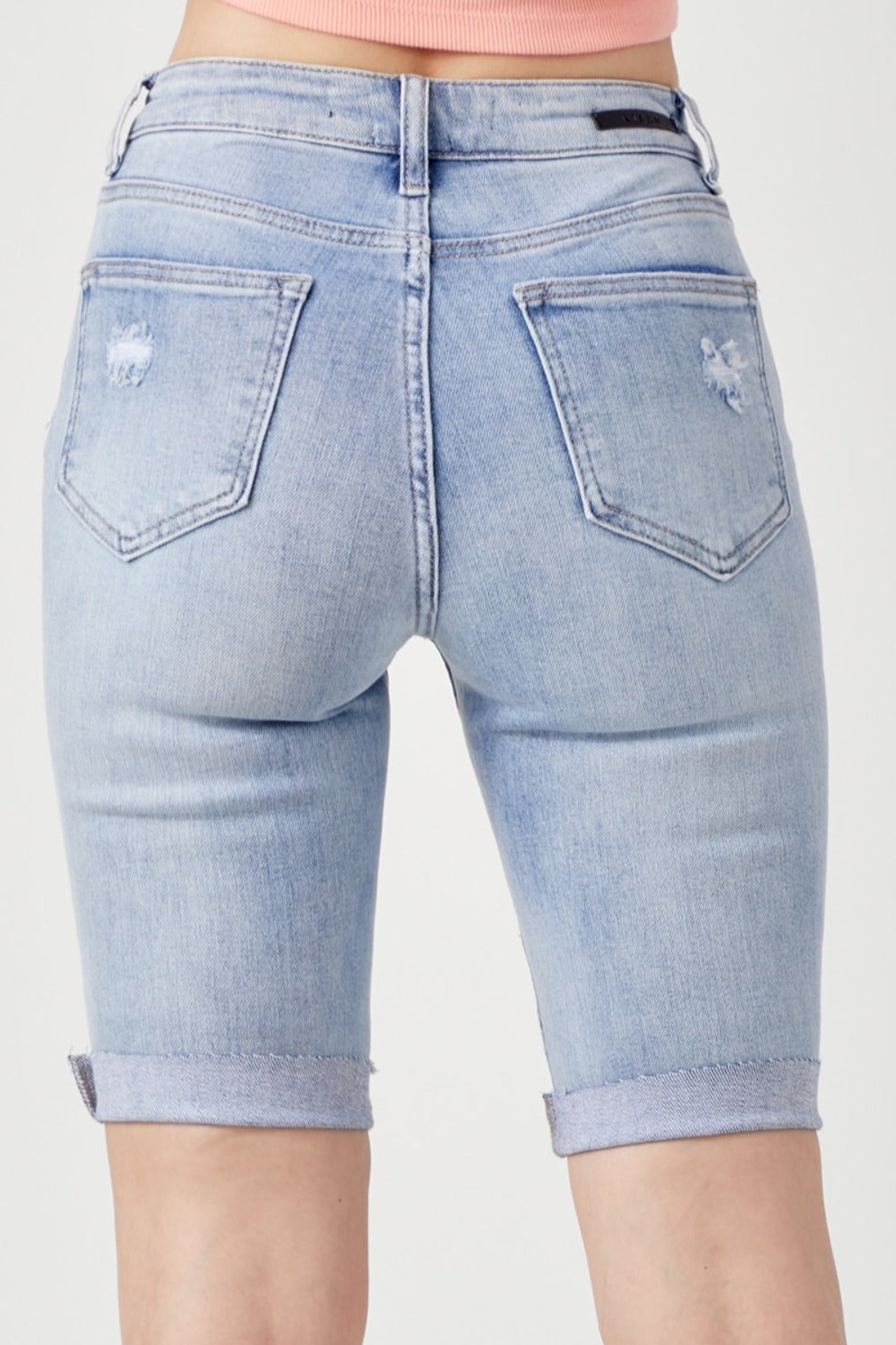 Sapphire Bloom Distressed Denim Bermuda Shorts