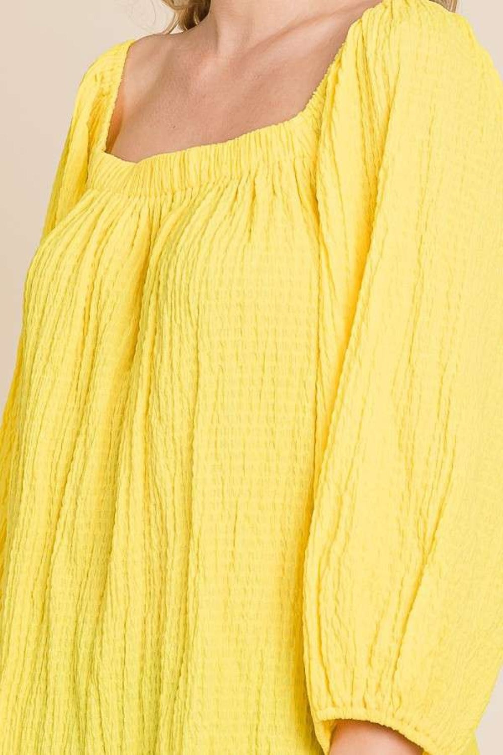 Texture Square Neck Puff Sleeve Top
