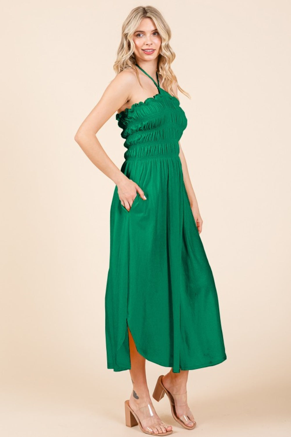 Soulful Silhouettes Tie Back Shirring Dress with Pockets
