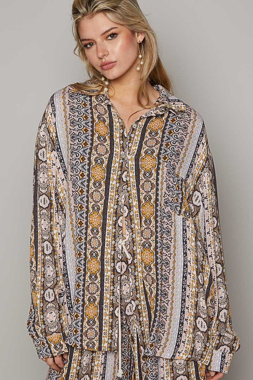 Solace Long Sleeve Button Down Printed Shirt