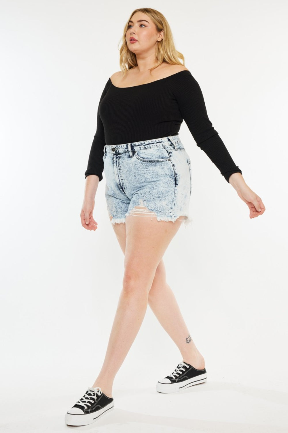 Full Size Distressed High Waist Denim Shorts