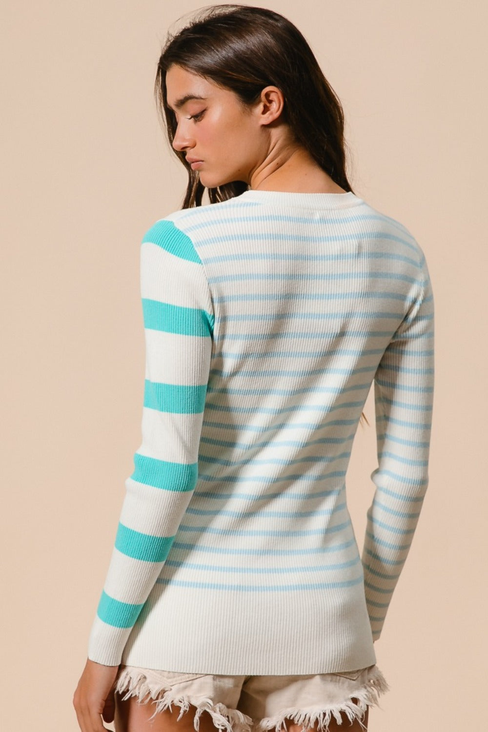 Striped Asymmetrical Hem Knit Top