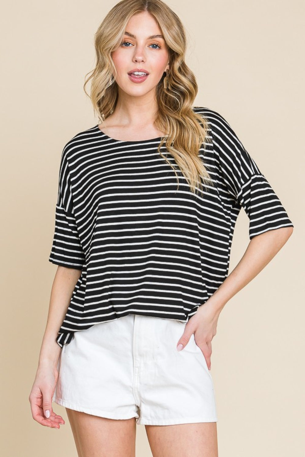 Threads of Tenderness Striped Round Neck T-Shirt