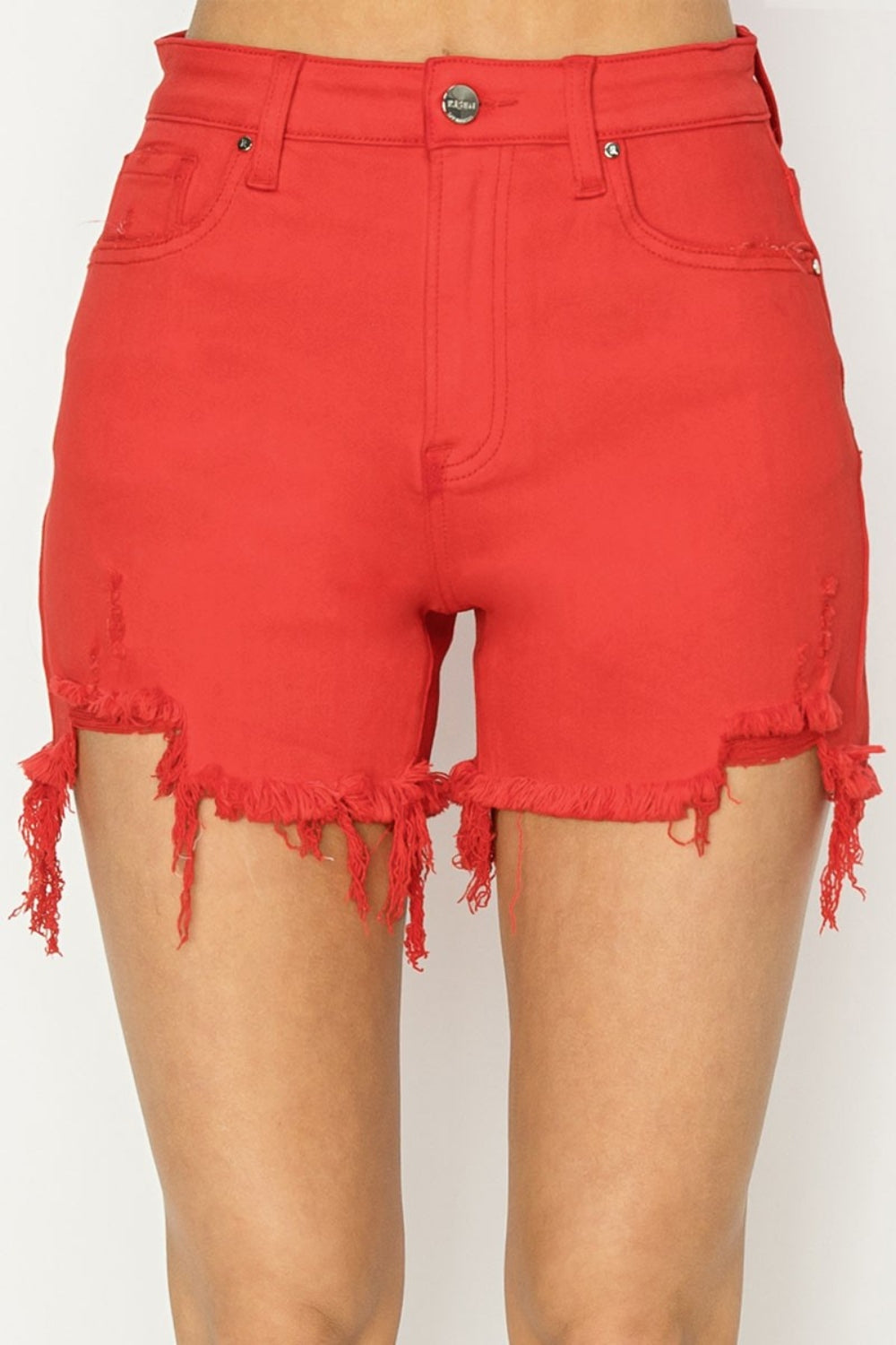 The Denim Muse High Rise Distressed Denim Shorts