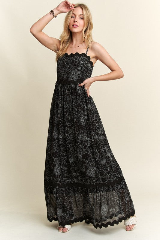 Cupid's Arrow Floral Adjustable Strap Maxi Cami Dress