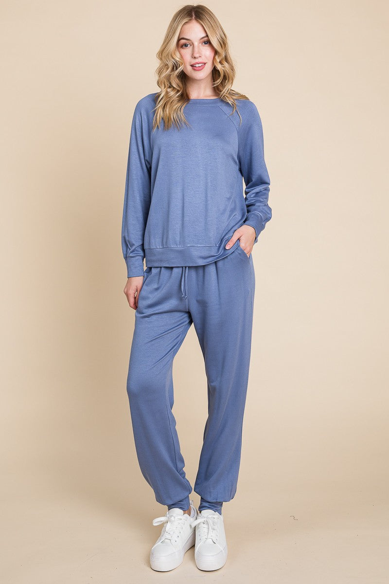 Sansplay The Synchronicity Round Neck Raglan Sleeve Top and Pants Lounge Set