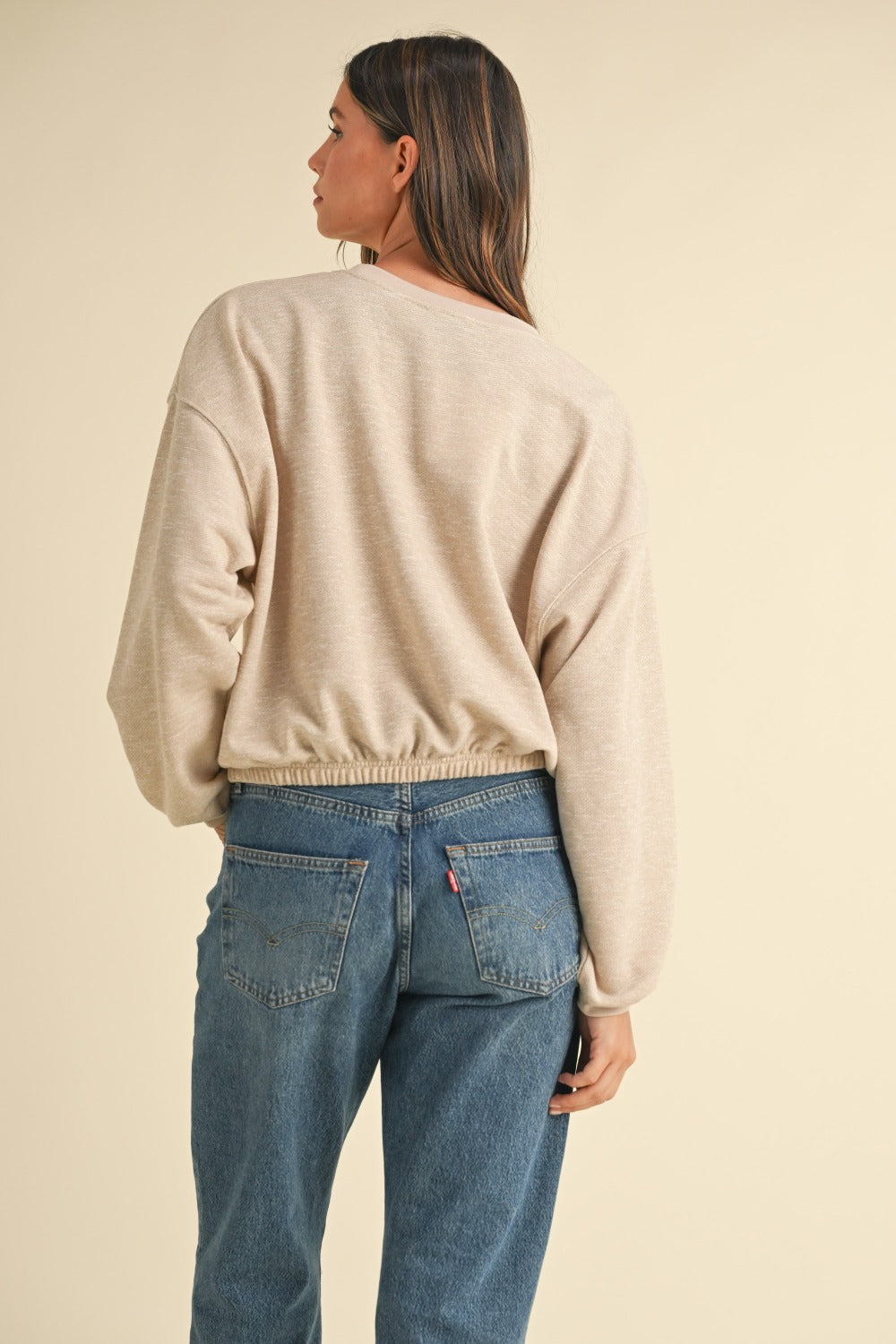 Echoes of Tranquility Neck Letter Embroidery Crop Sweatshirt