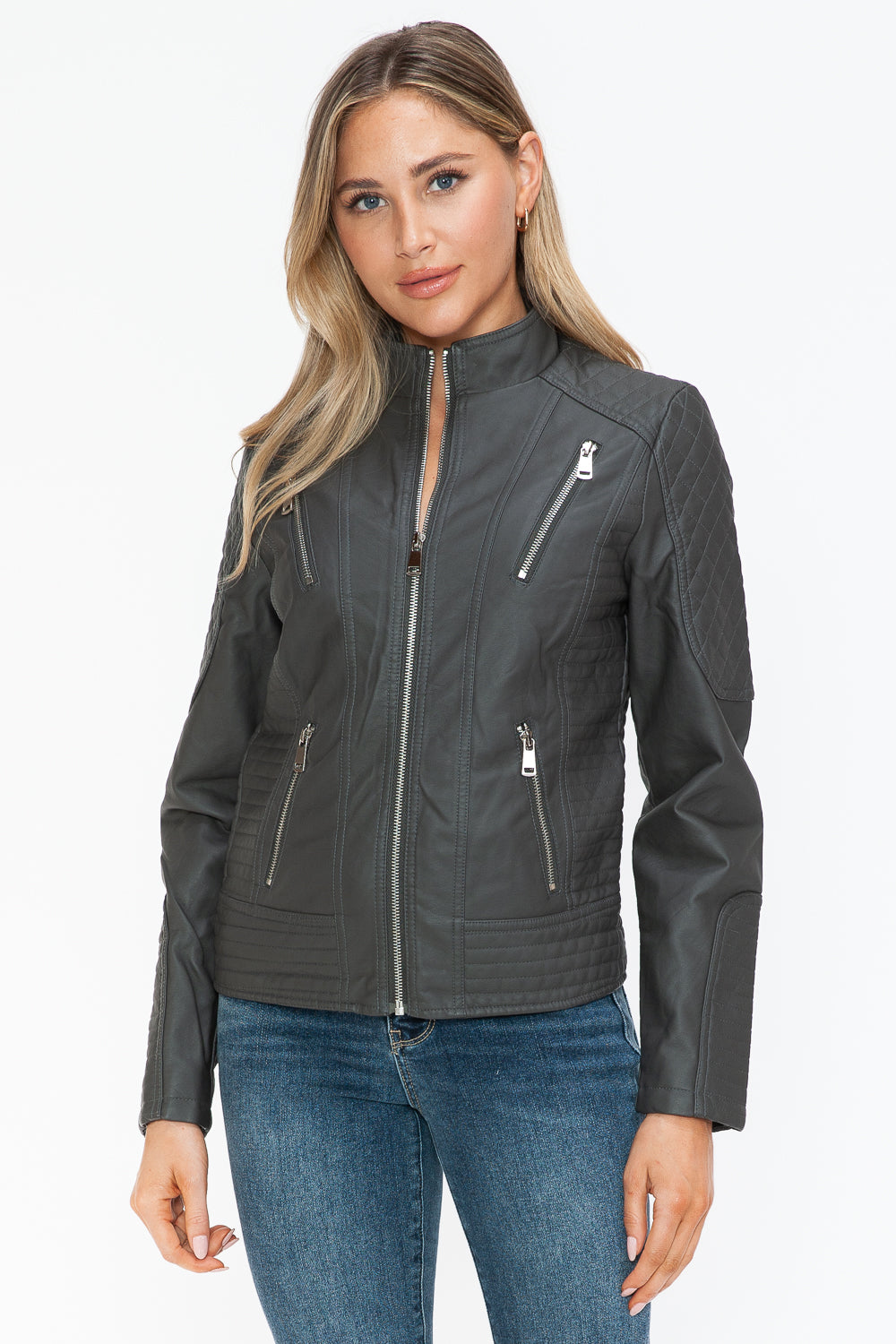 Leather Zip Up Mock Neck Jacket