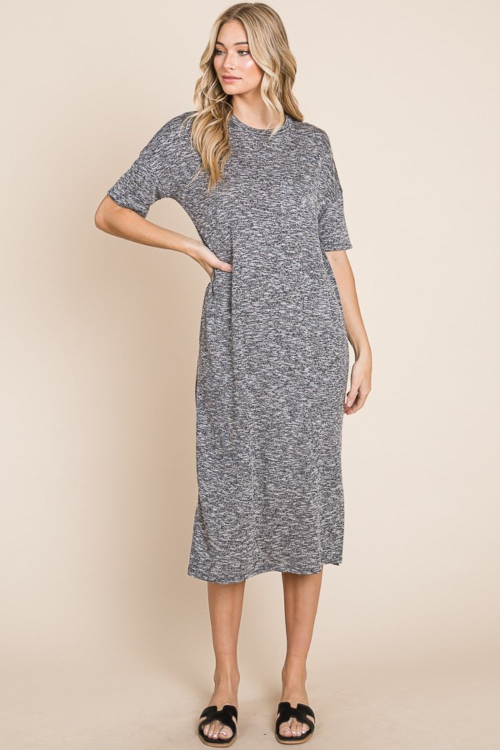 The Seraphina Cocktail Slit Round Neck Half Sleeve Midi Dress