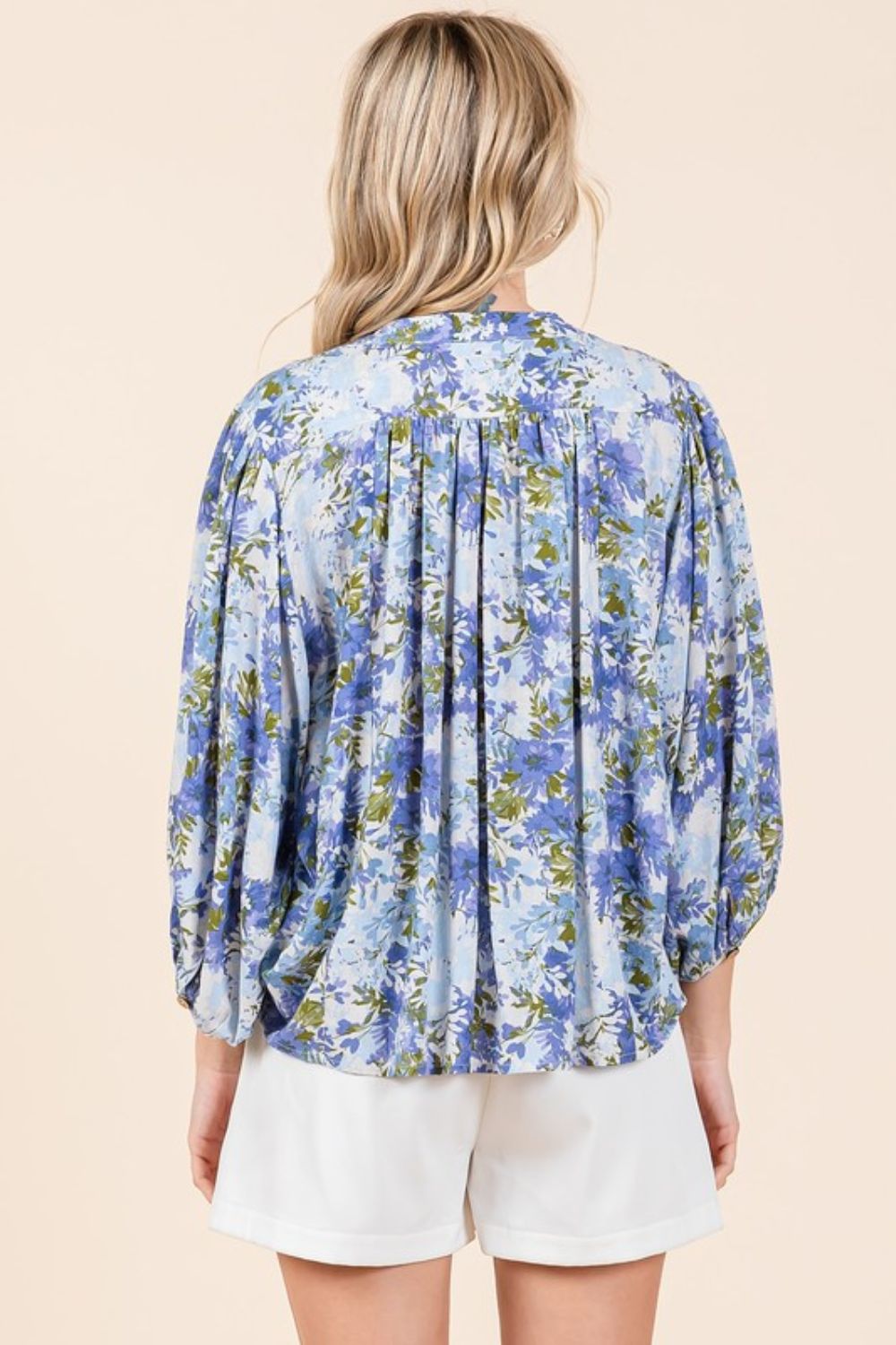 Twilight Glow Flower Print Batwing Sleeve Button Down Blouse
