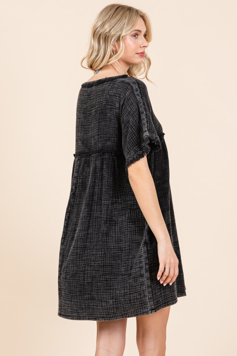 Soulful Silhouettes Short Sleeve Babydoll Texture Dress with Pockets