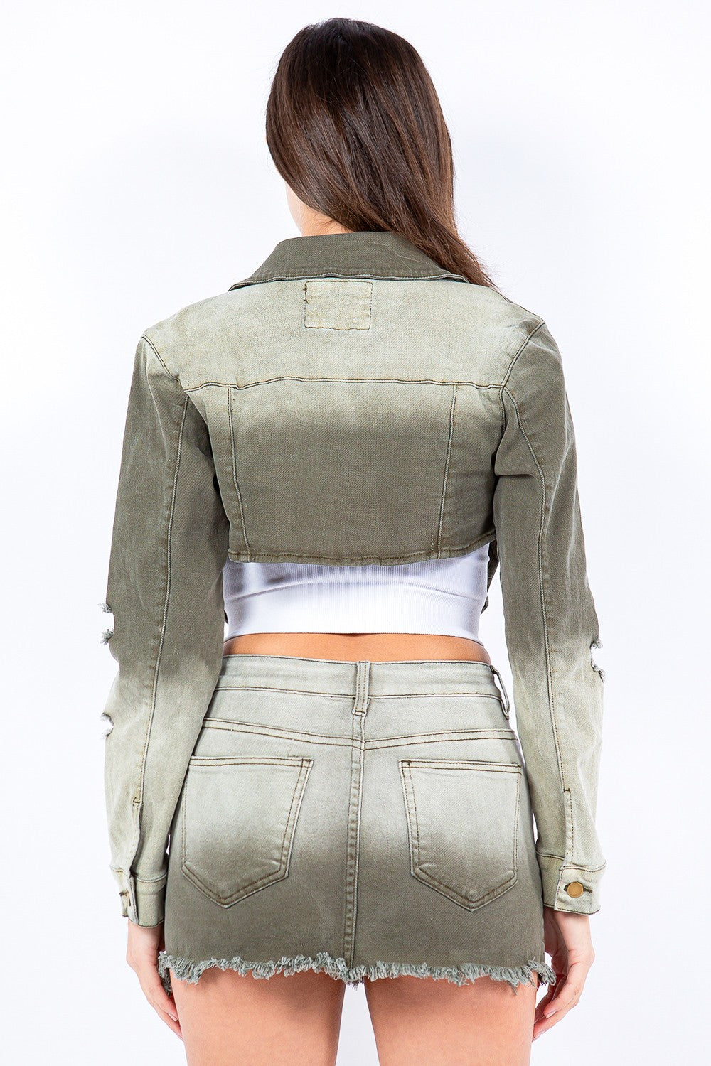 Sansplay Distressed Ombre Washed Cropped Denim Jacket
