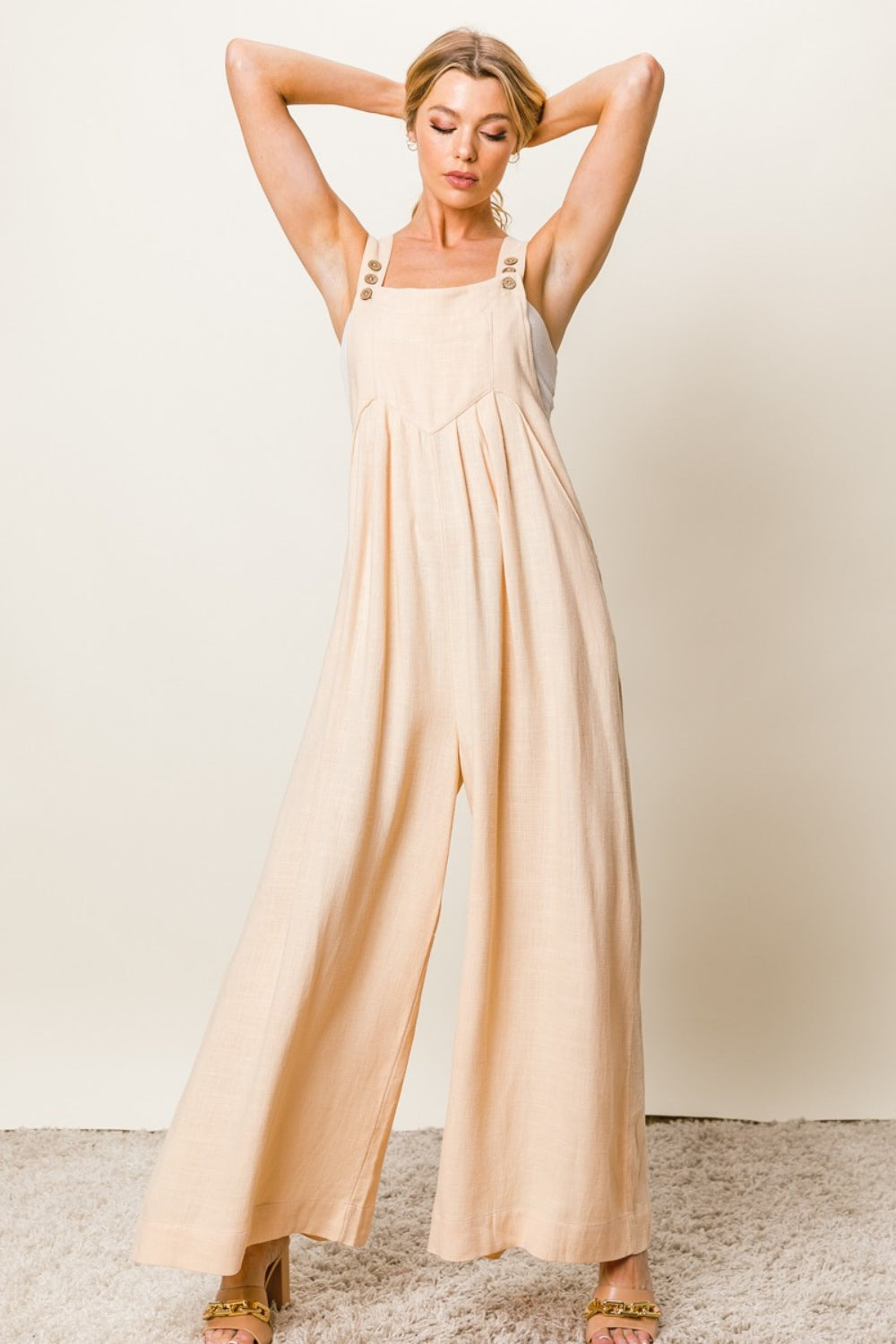 Sans Texture Sleeveless Wide Leg Jumpsuit