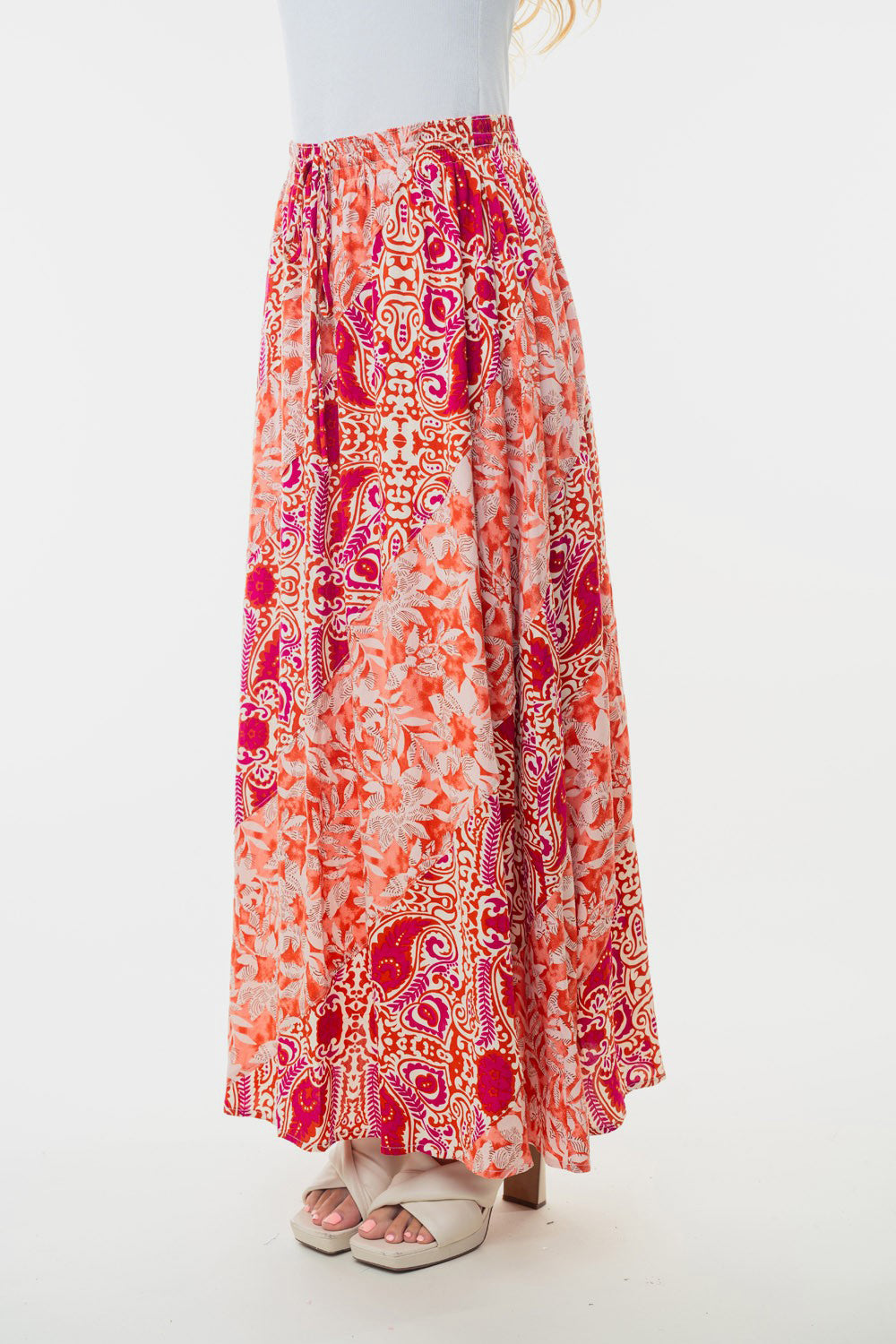 Sansplay Handcrafted Skirt Full Size High Waisted Floral Woven Skirt