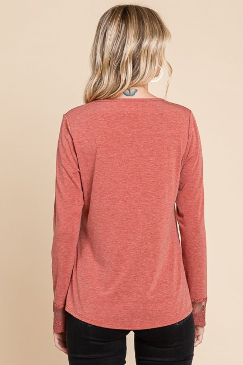 Full Size Lace Detail Round Neck T-Shirt