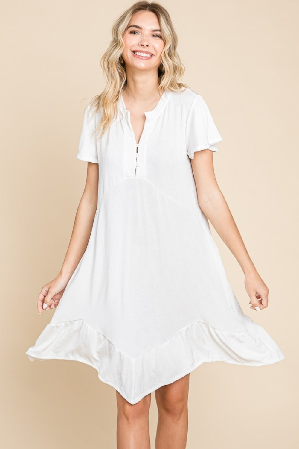 The Maverick Short Sleeve Ruffled Asymmetric Hem Dress